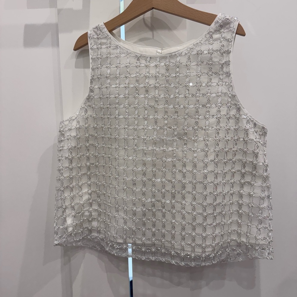 Zara White Textured Tank Top
